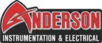 A black and red logo for anderson 's representation & electronics.